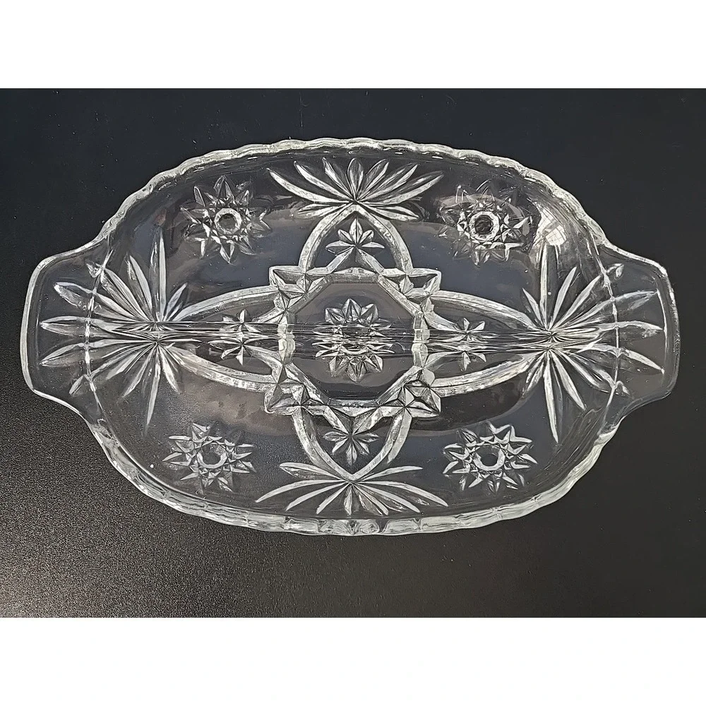 Vintage Anchor Hocking Prescut Star of David Deli Relish Divided Dish‎ Handles